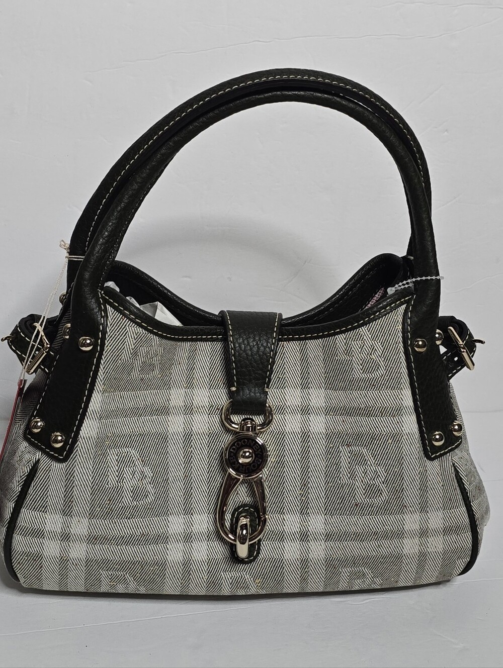 Dooney Bourke Purse Leather Ivy Plaid Vintage Monogram Small Logo Lock Satchel